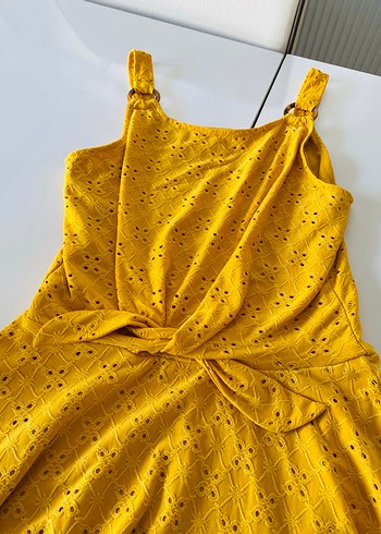 Sarı Nakışlı Dantelli elbise - Görsel 3