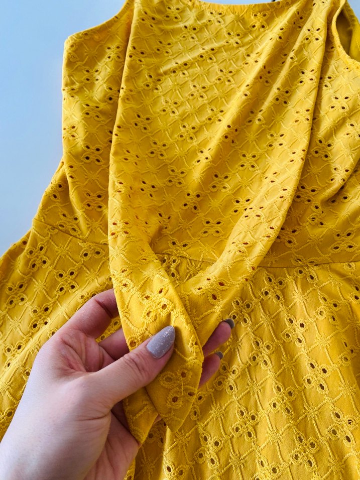 Sarı Nakışlı Dantelli elbise - Görsel 4