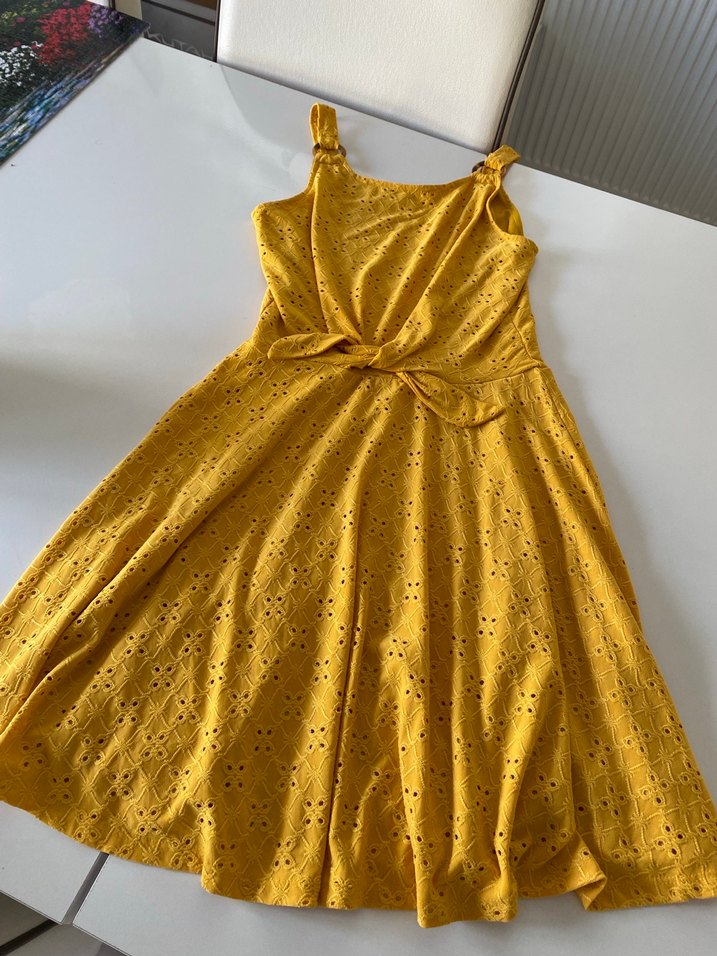 Sarı Nakışlı Dantelli elbise - Görsel 5