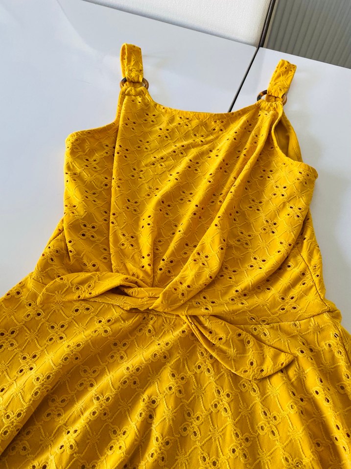 Sarı Nakışlı Dantelli elbise - Görsel 3