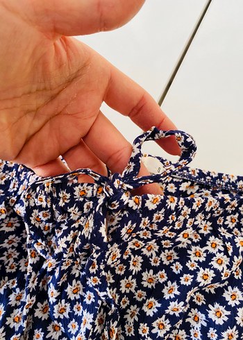 Mavi Çiçek Desenli Bohem Bluz - Görsel 4