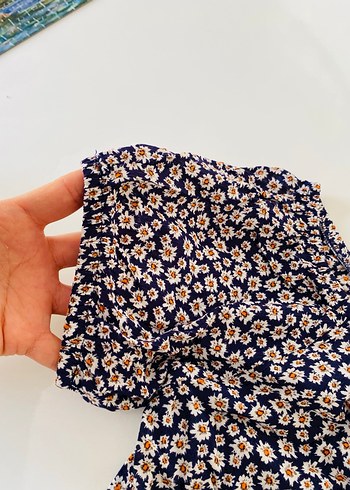 Mavi Çiçek Desenli Bohem Bluz - Görsel 5