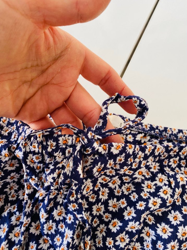 Mavi Çiçek Desenli Bohem Bluz - Görsel 4