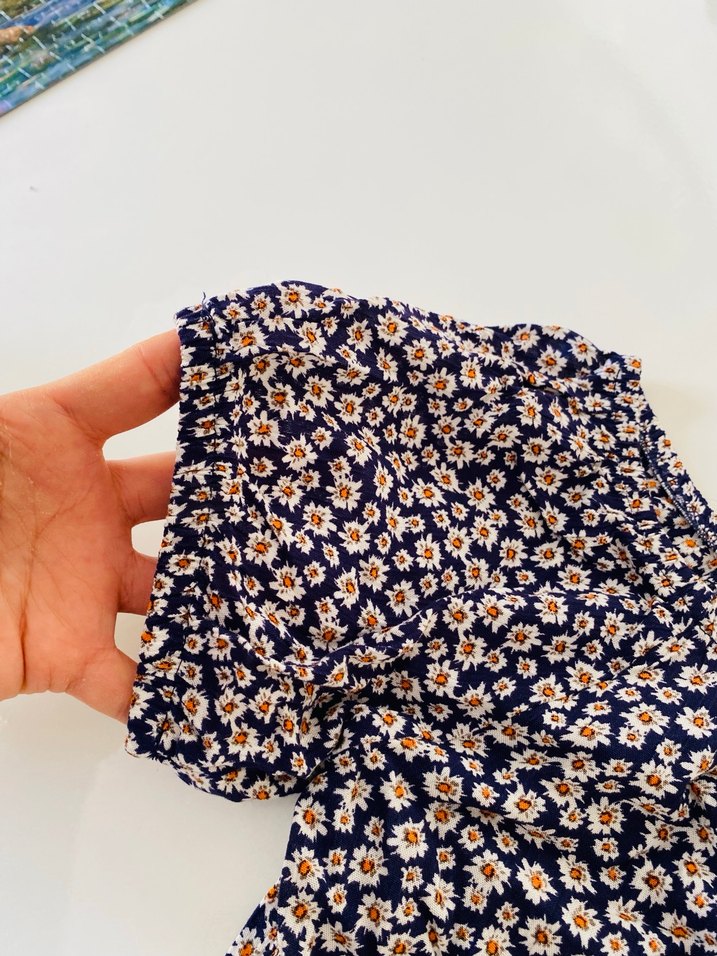 Mavi Çiçek Desenli Bohem Bluz - Görsel 5