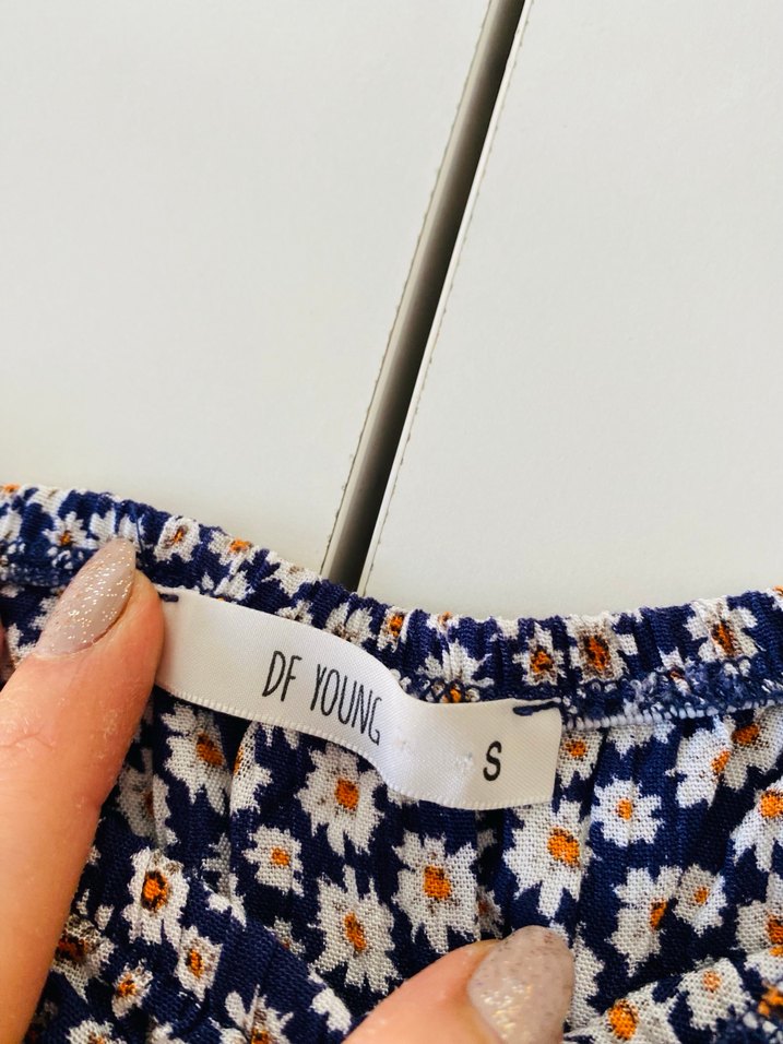 Mavi Çiçek Desenli Bohem Bluz - Görsel 3