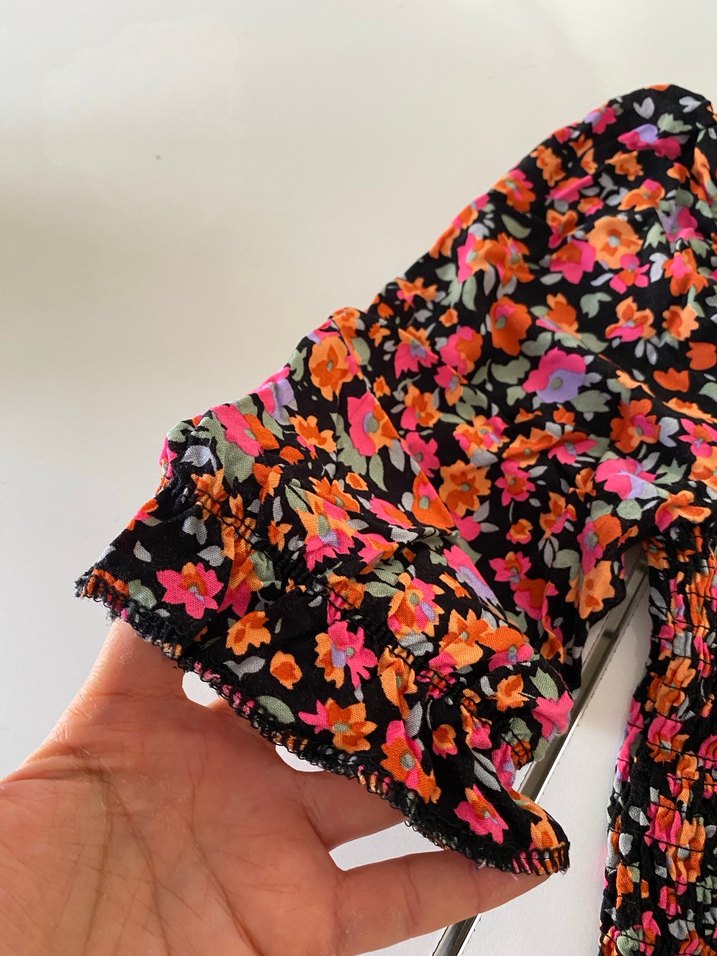 Çiçek Desenli Kısa Bohem Bluz - Görsel 4