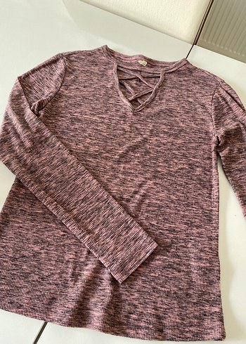 Bordo V Yakalı Kadın Triko Kazak - Görsel 2