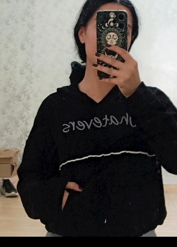 m Beden Siyah Kapüşonlu Kadın Sweatshirt