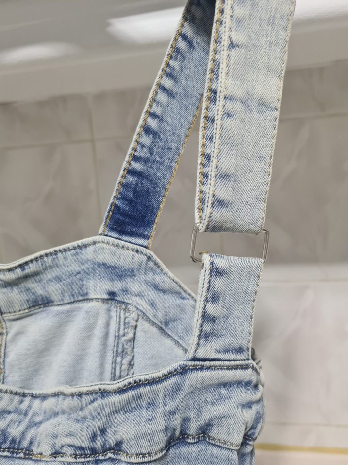 Düğmeli Kolsuz Jean Mini Elbise - Görsel 4
