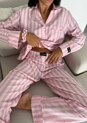 Pembe Çizgili Uzun Kollu Pijama Takımı - Görsel 3