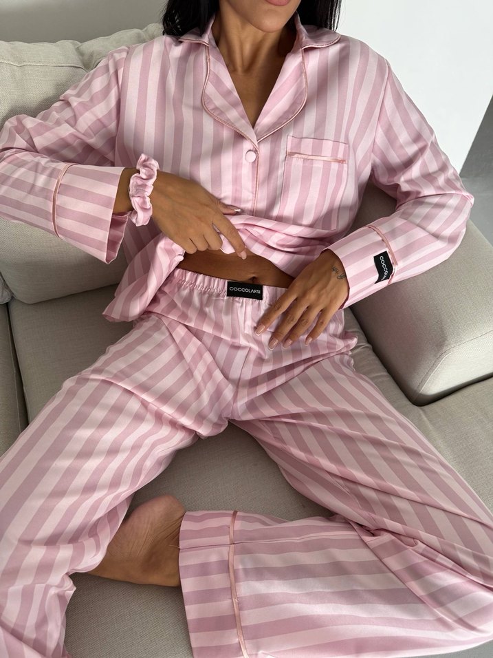 Pembe Çizgili Uzun Kollu  Pijama Takımı - Görsel 3