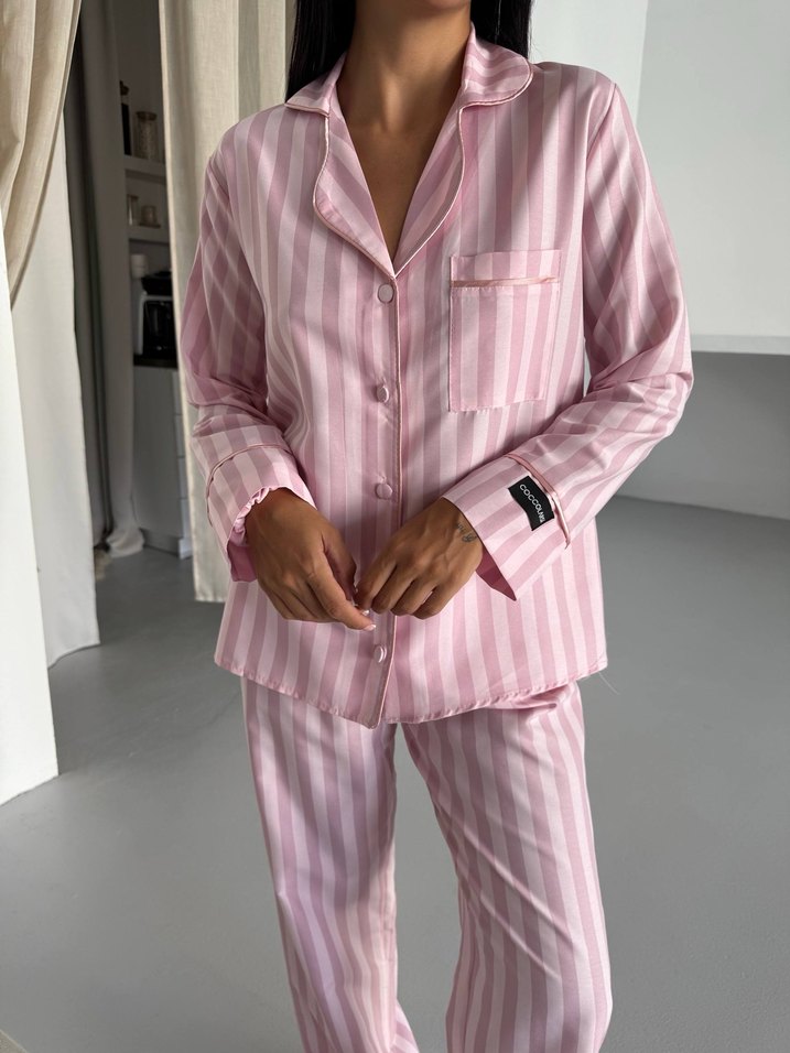 Pembe Çizgili Uzun Kollu  Pijama Takımı - Görsel 2