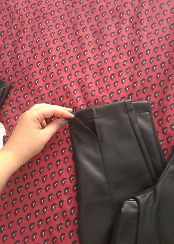 40 Beden Fermuarlı Gri Deri Kadın Tayt