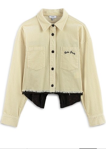 Düğmeli Bej Kadın Kısa Süet Gömlek - Görsel 2