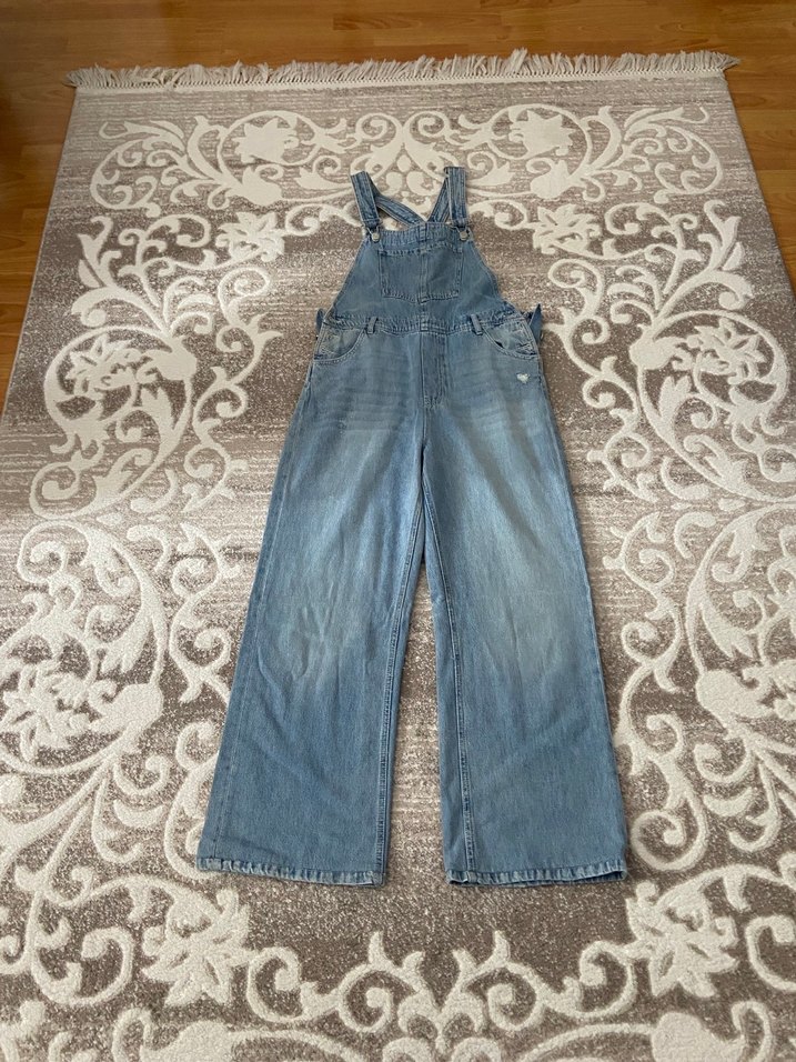 Kadın Mavi Bol Kesim Denim Tulum - Görsel 3