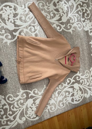 Bej Kadın Triko Kapüşonlu Sweatshirt - Görsel 2