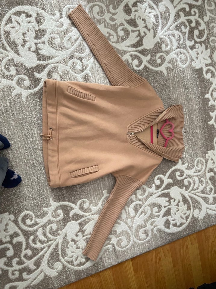 Bej Kadın Triko Kapüşonlu Sweatshirt - Görsel 2