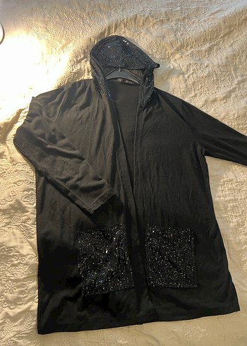 Siyah Uzun Kollu Kapüşonlu payetli pullu Kadın sabahlık  &giyim - Görsel 3