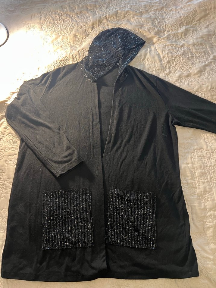 Siyah Uzun Kollu Kapüşonlu payetli pullu Kadın sabahlık  &giyim - Görsel 2