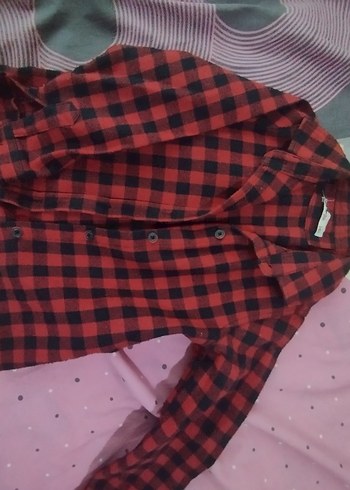 Kadın Kırmızı Ekose Düğmeli Gömlek - Görsel 2