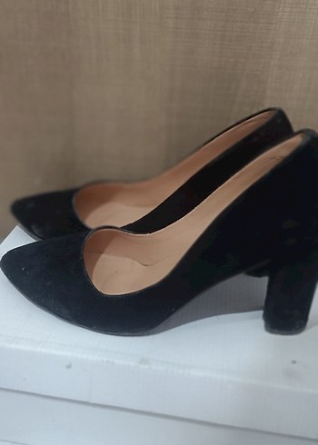 Bambi Kadın süet Siyah Kalın Topuklu Stiletto