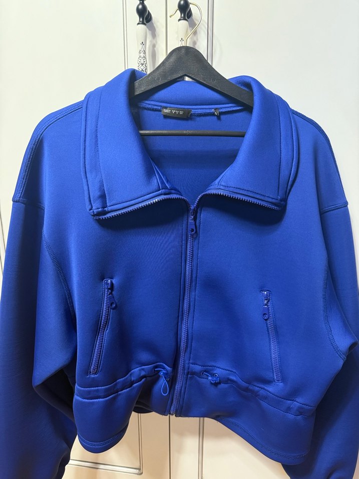 Mavi Fermuarlı Kadın hırka-ceket - Görsel 2