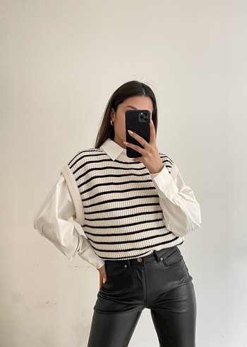 Zebra Desenli Beyaz Triko Kadın Süveter