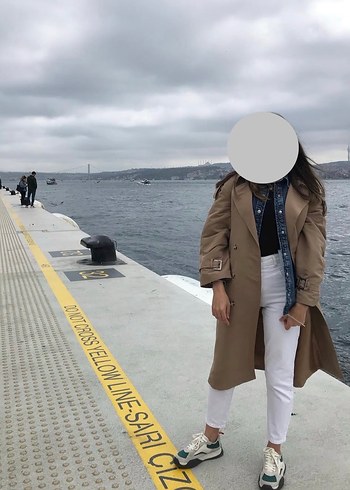 Bej Denim Kadın Trençkot, Kemerli, Orta Boy