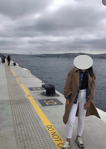 Trendyol & Milla Bej Denim Kadın Trençkot, Kemerli, Orta Boy