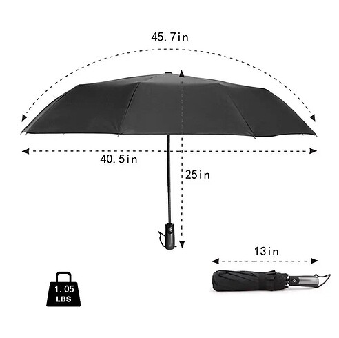 10 Fiber Telli Rüzgara Dayanıklı Katlanabilir Tam Otomatik Siyah - Görsel 5