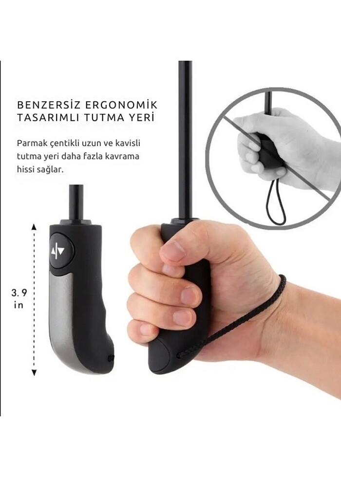 10 Fiber Telli Rüzgara Dayanıklı Katlanabilir Tam Otomatik Siyah - Görsel 3