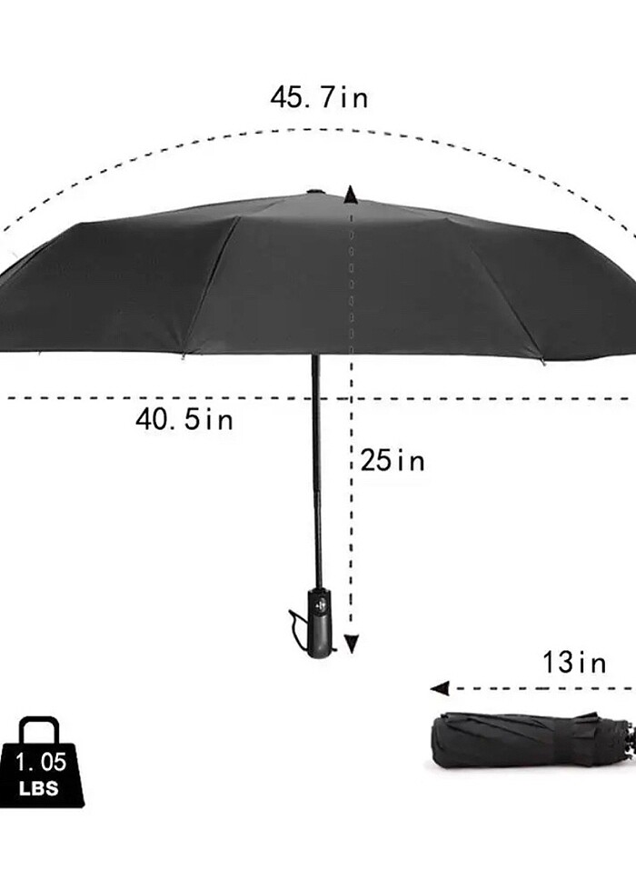 10 Fiber Telli Rüzgara Dayanıklı Katlanabilir Tam Otomatik Siyah - Görsel 5