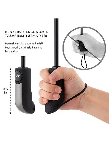 10 Fiber Telli Rüzgara Dayanıklı Katlanabilir Tam Otomatik Siyah
