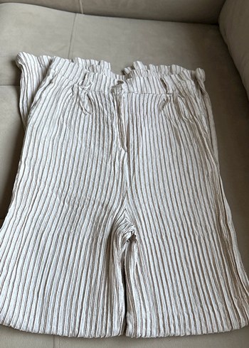 Vintage Love vintage y2K Kadın krem Keten Pilili Midi Pantolon