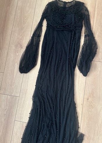 Uzun Kollu Boncuk İşlemeli Siyah Gotik Elbise