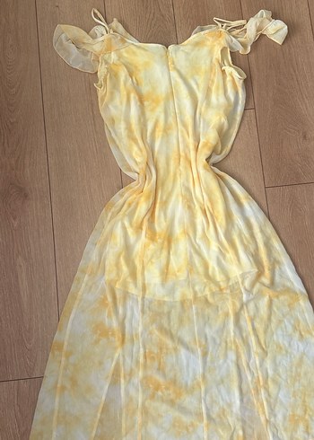 xxl Beden sarı Renk Viral Butter yellow Bağlama Desenli Uzun Bohem Elbise