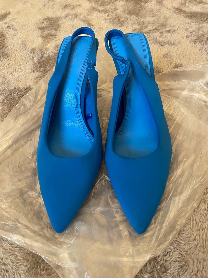 Mavi Süet Stiletto Topuklu Kadın Ayakkabı - Görsel 2