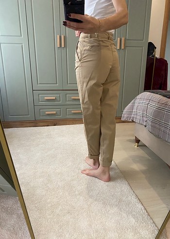Bej Kemerli Kadın Keten Pantolon - Görsel 3