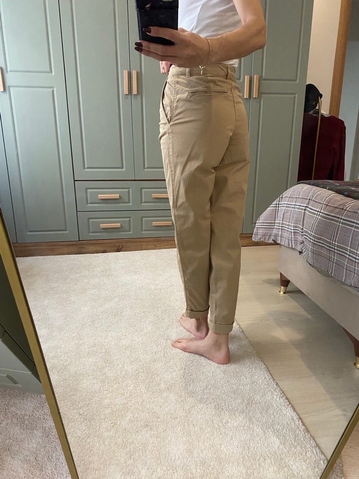 Bej Kemerli Kadın Keten Pantolon - Görsel 3