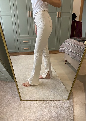 Krem Pamuklu Normal Boy Kadın Jean - Görsel 2