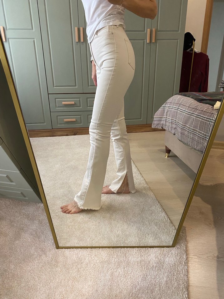 Krem Pamuklu Normal Boy Kadın Jean - Görsel 2