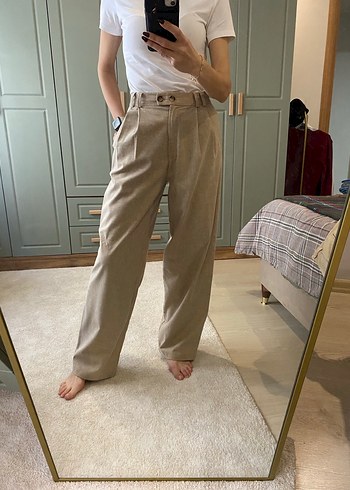 Bej Keten Salaş Midi Kadın Pantolon - Görsel 2