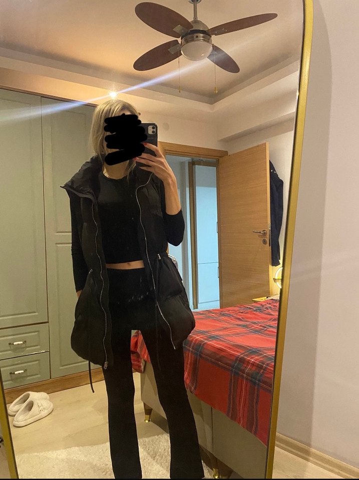 Siyah Midi Şişme Yelek - Görsel 2