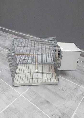 Gri Metal Kuş Kafesi ve Yemlik