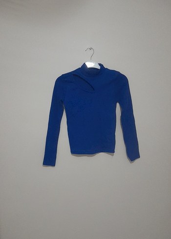 Mavi Yüksek Yakalı Uzun Kollu Kadın Kazak - Görsel 3