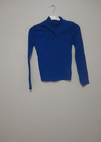 Mavi Yüksek Yakalı Uzun Kollu Kadın Kazak - Görsel 2