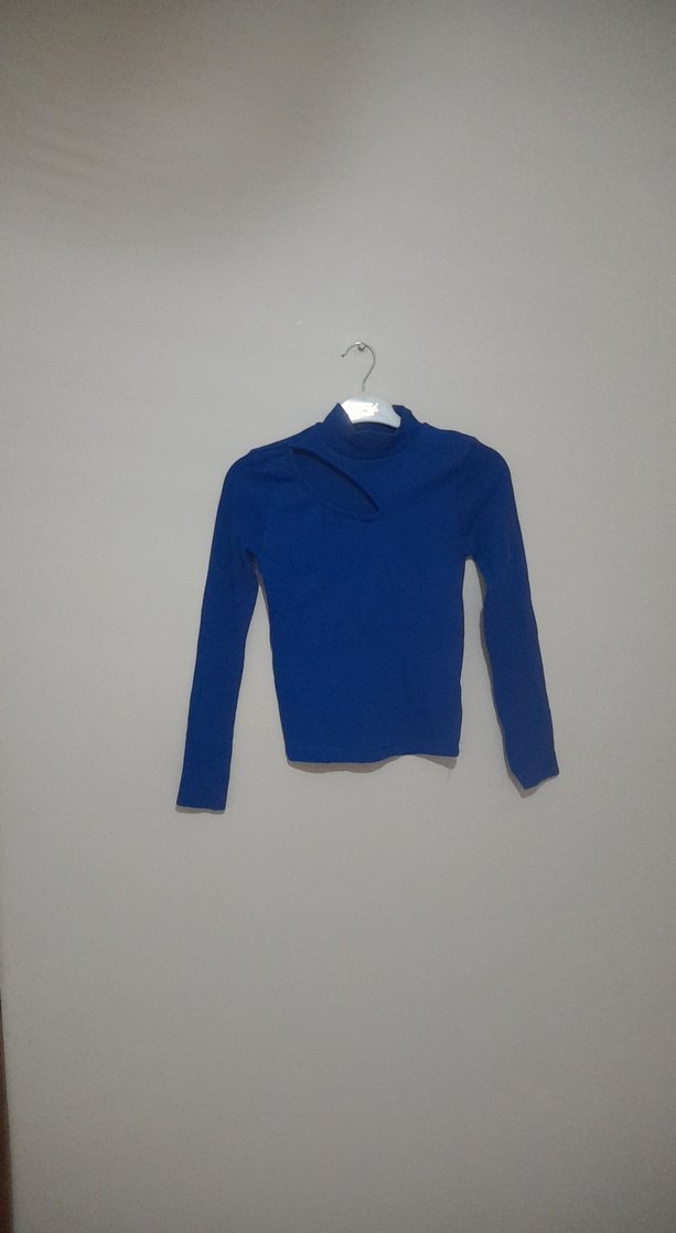 Mavi Yüksek Yakalı Uzun Kollu Kadın Kazak - Görsel 4