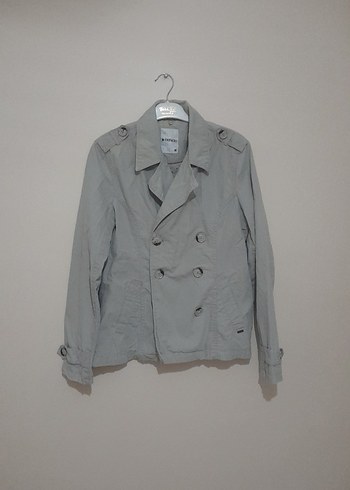 Gri Düğmeli Kadın Trençkot - Görsel 3