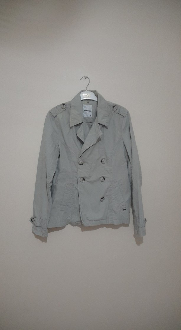 Gri Düğmeli Kadın Trençkot - Görsel 3