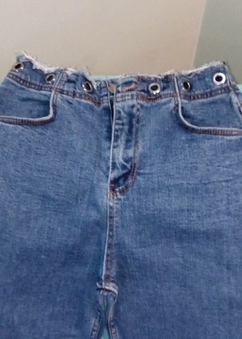 Düğmeli Gri Bol Kesim Midi Kot Pantolon - Görsel 2